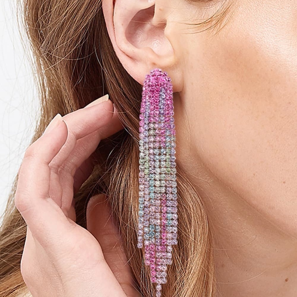 Keeping Up With You Rhinestone Fringe Earrings